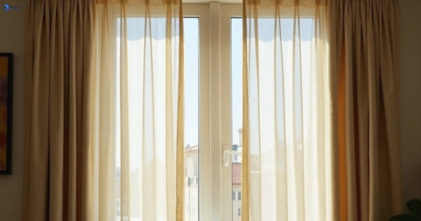 Dull dusty drapes in cotton-tree before professional cleaning